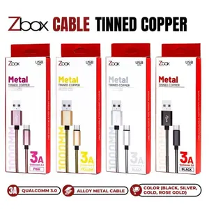 Kabel Data ZBOX Metal Tinned Copper 3A Micro, TYPE-C, dan Lightning | Kabel Data Original | Kabel USB Murah Dukungan Fast Charging Kompatibel QC 3.0 Bahan Tembaga Timah Panjang 1 Meter