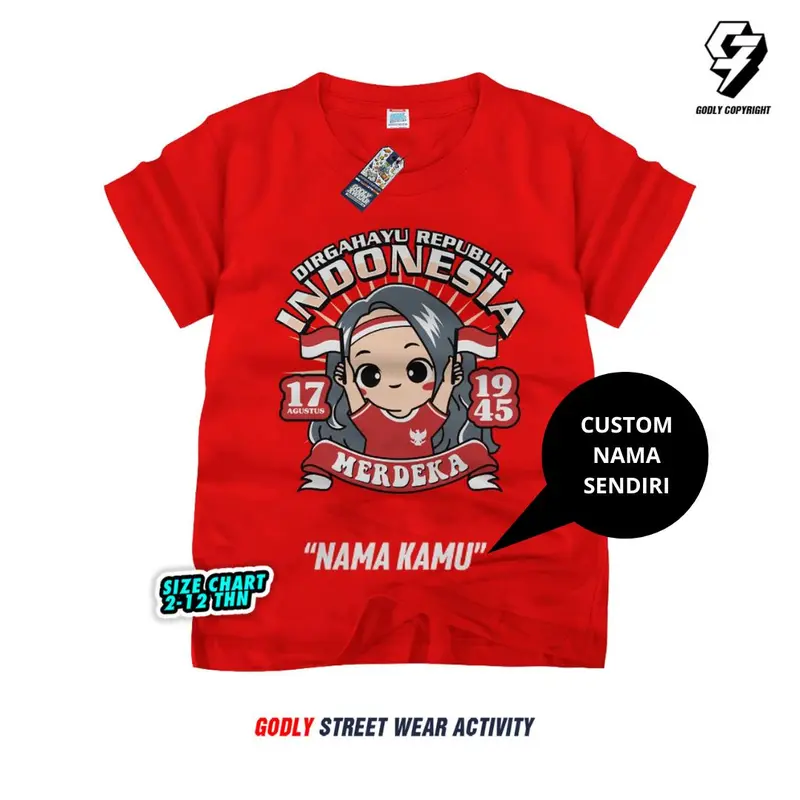 Baju Atasan Kaos Anak 17 Agustus Kemerdekaan INDONESIA Cod Bayar Ditempat Usia 1-12 Tahun FREE CUSTOM NAMA Bahan Katun Premium 4