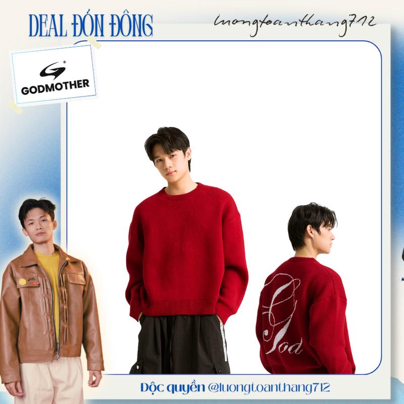 GODMOTHER x luongtoanthang712 Áo Len Dệt Boxy Unisex GODMOTHER 2025 Màu Đỏ & Đen Thiết Kế Đơn Giản Thoải Mái Phù Hợp Cho Nam Và Nữ
