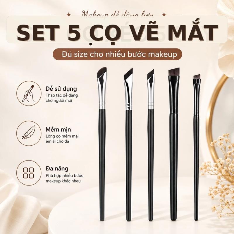 Set 5 cọ vẽ mắt Trang Điểm, Bộ 5 cọ kẻ mắt & lông mày góc 5 mảnh: Lưỡi tinh xảo…