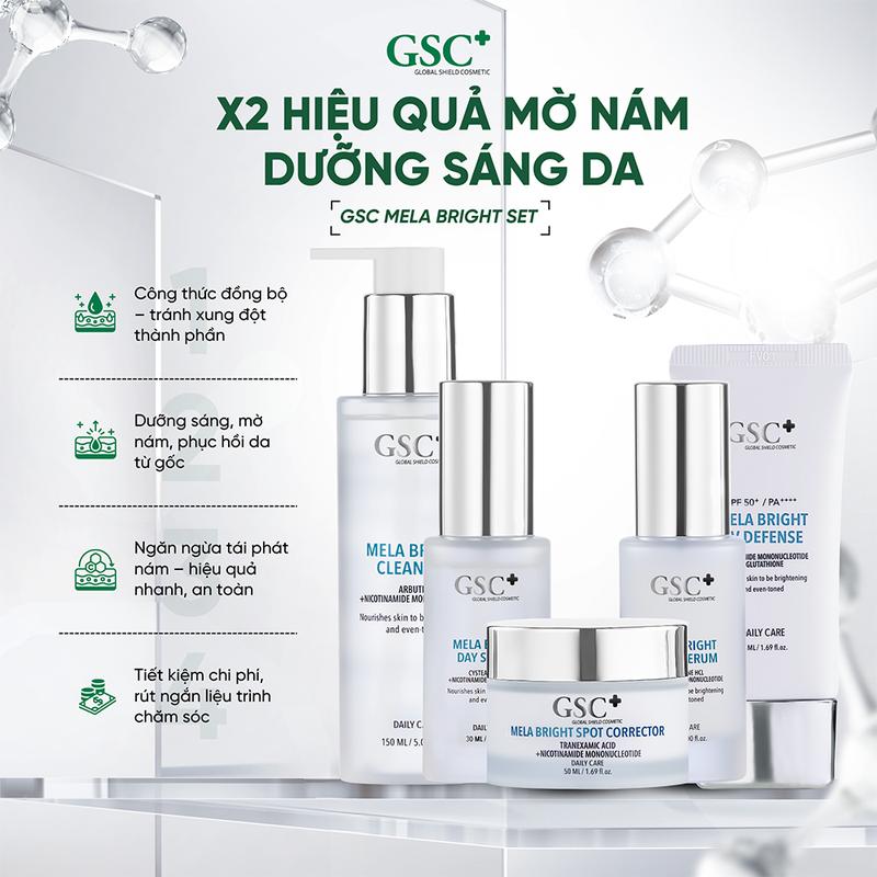 Bộ Sản Phẩm Dưỡng Sáng, Mờ Thâm Nám GSC Mela Brᶖght gồm 5 Sản Phẩm - Ngắn Ngừa Nám Tái Phát - GC100A