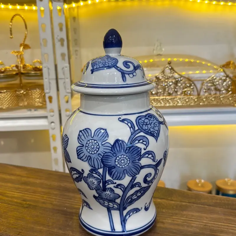 Tocin biru putih cantik motif bunga tinggi 28 cm