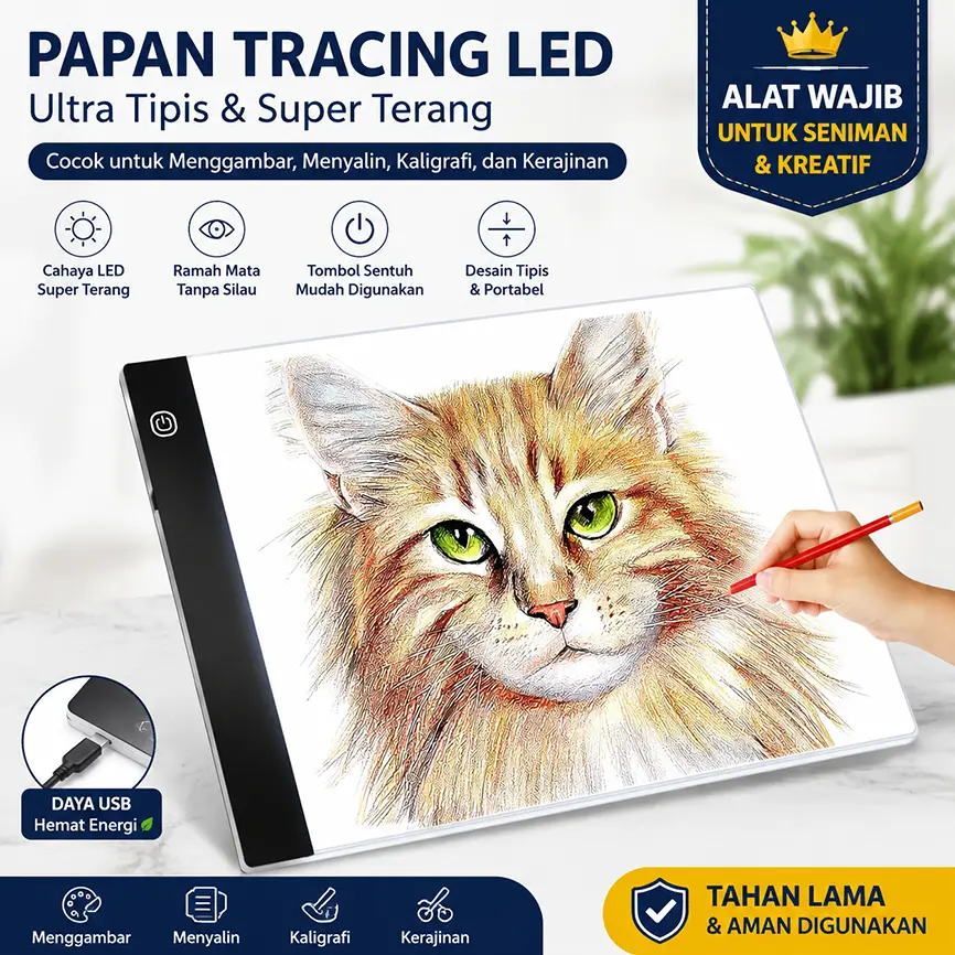 A3 A4 A5Trace board / Drawing Tracing / Copy Board Papan Jiplak LED light pad three step dimmer /Menggambar Tablet