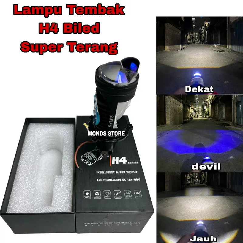 Lampu Utama H4 Cahaya Biled Super Terang Devil Plus Kipas Pendingin Lampu Sorot H4 Premium High Low Arus AC DC 0