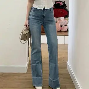 HW Cutbray Jeans Wanita Lipat Model High Waist Trendy untuk Gaya Sehari-hari Celana Panjang Cewek