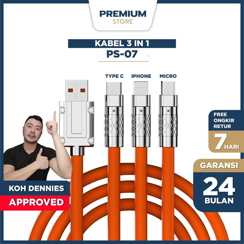 Kabel data PS-07 3 IN 1 Fast Charging PD 120W cable charger TYPE C LIGHTNING MICRO multifungsi 0