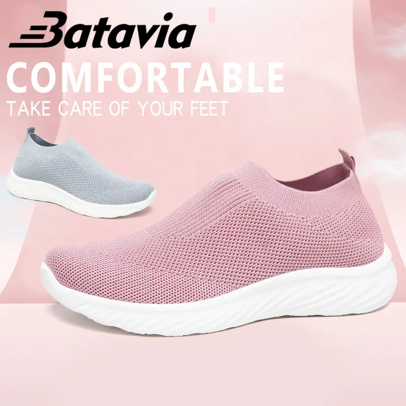 Batavia Sepatu olahraga premium perempuan terbaru rajut adem antislip antiaus sepatu lari anak perempuan  Sport Pink Hitam Abu Grey kanvas  sekolah Onlinemall N6 5