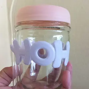 UHOUSE Mug Kaca Tebal dengan Tutup dan Sedotan / Tumbler Kaca Mini 350ml Warna Pastel Aesthetic