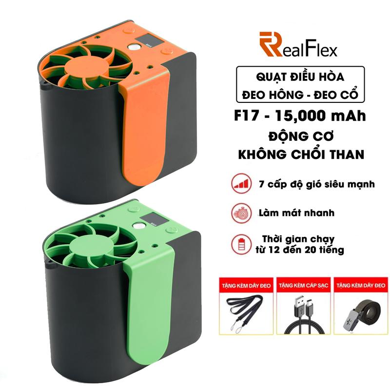  Quạt Mini F17 Động cơ không chổi than Pin 15.000mAh tốc độ gió mạnh đeo cổ và thắt lưng 