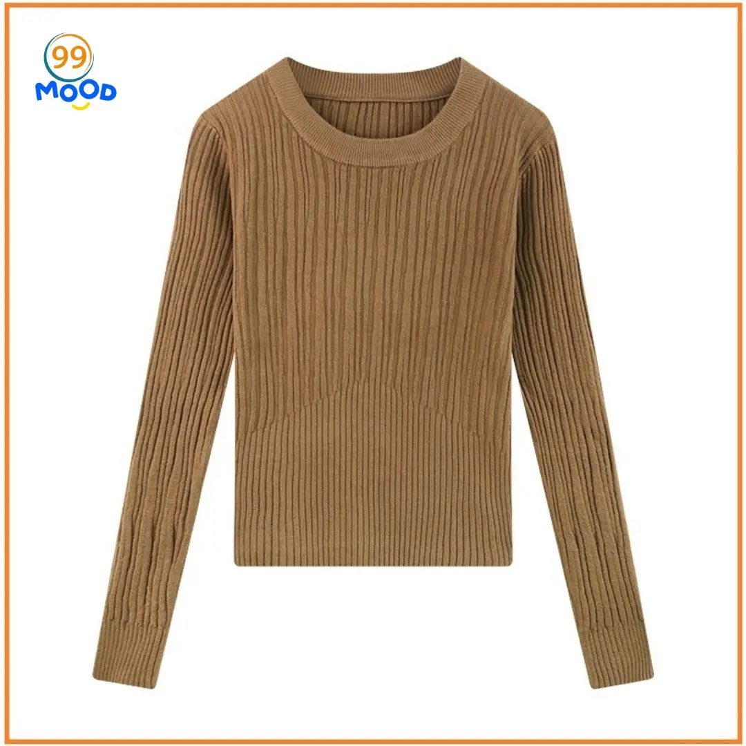 Atasan Rajut Wanita Lengan Panjang Korean Round Neck 8219 Knitwear Atasan Nyaman Kerah Bulat - Inner Outer Sweatshirt Top - Lembut Baju Cardigan Baju Cardigan