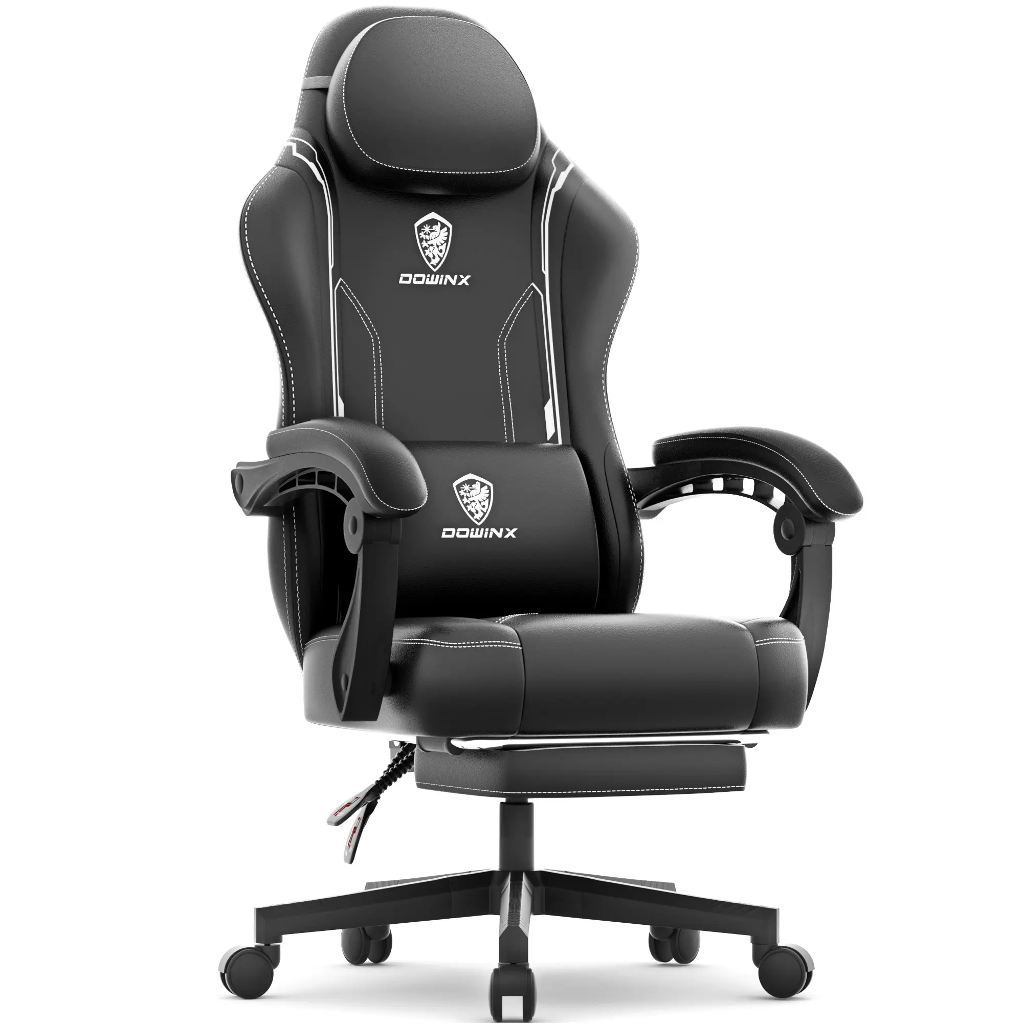 Dowinx Gaming Chair with Footrest, Gaming Chair for Adults, Ergonomic Gaming Chair with Pocket Spring Cushion and Massage Lumbar Support, High Back Leather Video Game Chair Office, 200kg