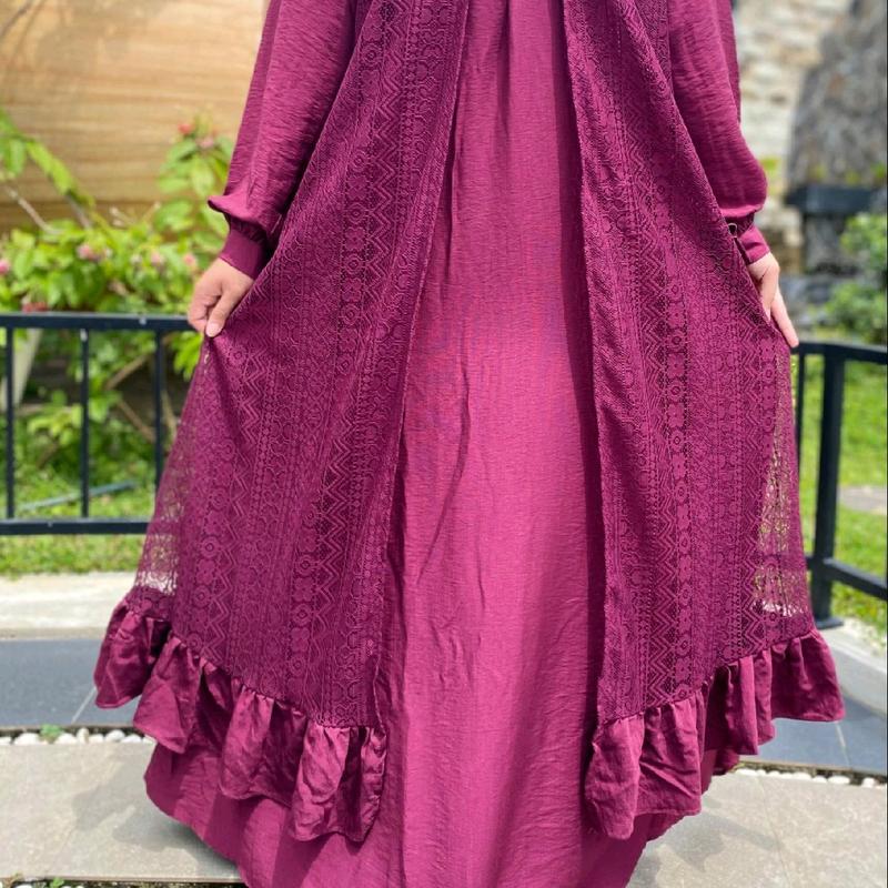 ZANNATI Gamis Muslim Anak Outer Clarissa Linen mix Brukat Dress Anak Tanggung Kekinian Lebaran 3