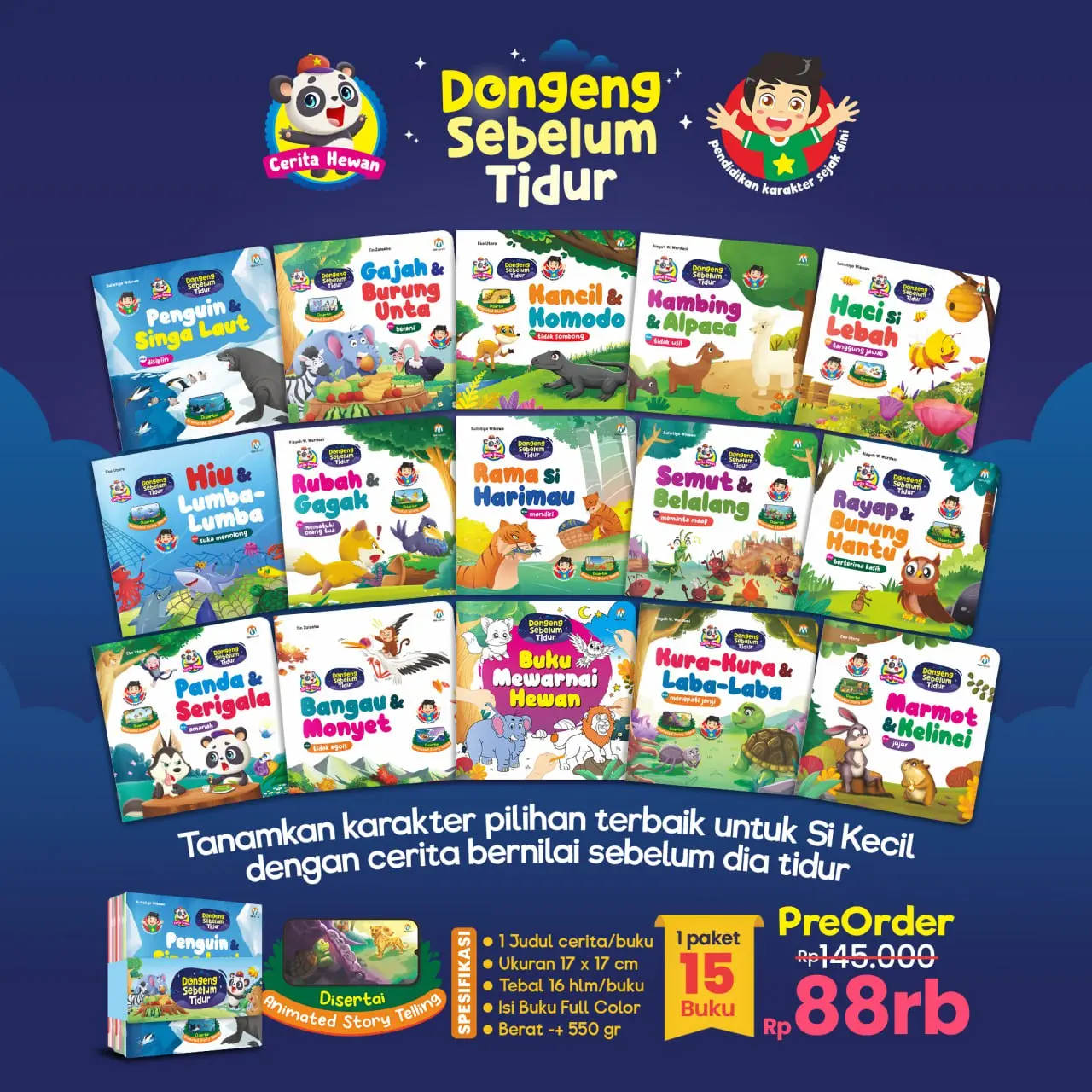 (ISI 15 BUKU) Paket Dongeng Sebelum Tidur - Cerita Hewan Pendidikan Karakter Anak Sejak Dini Books