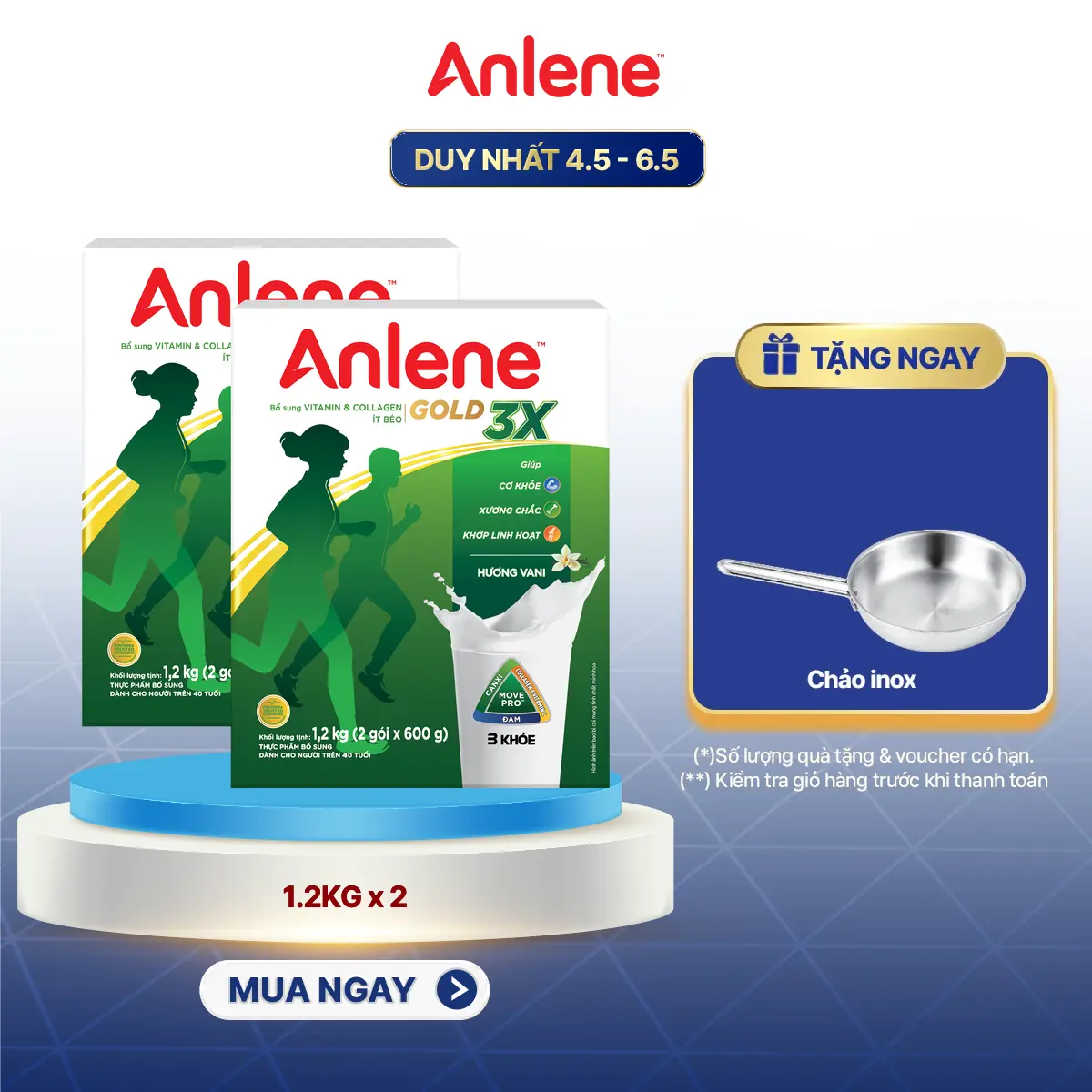 Combo 2 Hộp sữa bột Anlene Gold 3X Vanilla 1.2KG