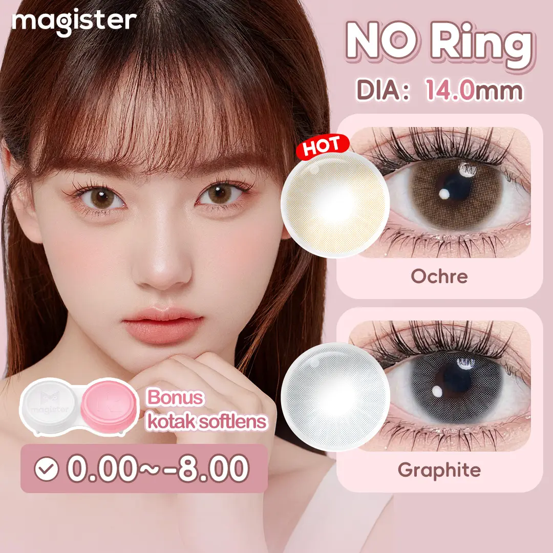 【No Ring & Newbie】Magister Softlens DIA 14mm Cokelat Normal Ochre Brown Lens Kontak Minus 0.00~-8.00 Abu-abu Russian Graphite Gray Lensa with Case