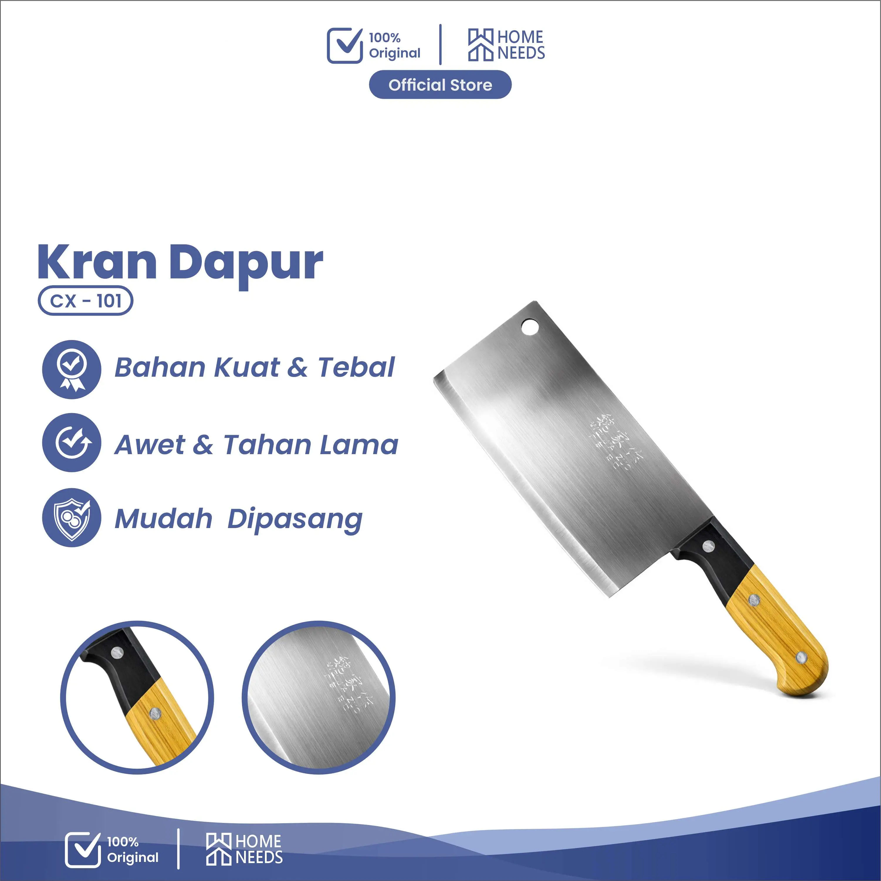 Pemotong Daging Cincang Dan Sayuran /  Pisau Dapur / Pisau Stainless Handle Kayu  CX-101 Kitchenware