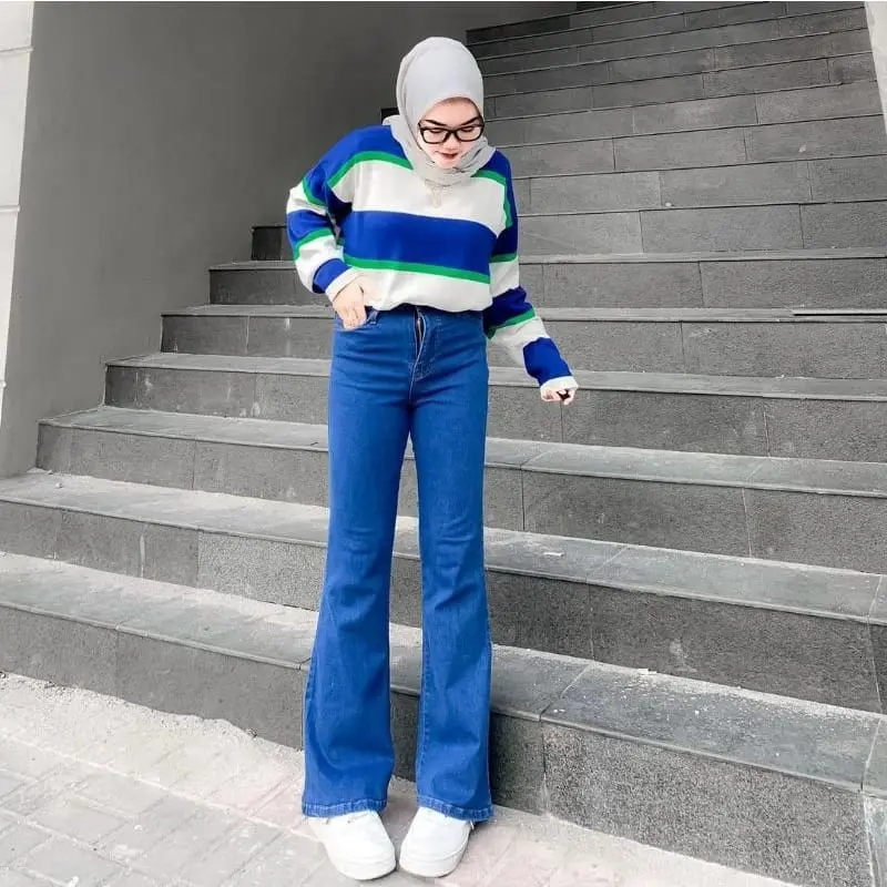 HW Cutbray Jeans Wanita, Celana Cutbray Strecht Kekinian - Cutbray Flared Panjang Cewek 4