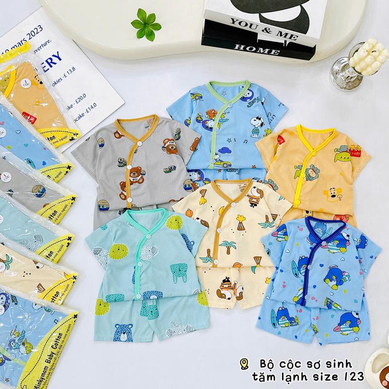 Combo 2/3 Bộ Quần Áo Sơ Sinh Cho Bé Trai Gái Dài Tay Thun Lạnh Petit Viền Nâu,…
