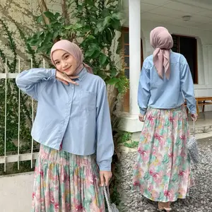Poppy Atasan Wanita Model Boxy Long Sleeve Shirt Kemeja Katun Polos Oversized