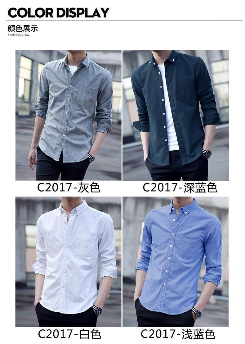 Product Introduction of Áo Sơ Mi Dệt Oxford, Áo Dài Tay Nam, Phong Cách Công Sở, Màu Trơn Thích Hợp Cho Mùa Thu, Thanh Niên Và Sinh Viên Thường Ngày Dáng Ôm, Thời Trang Hàn Quốc 9