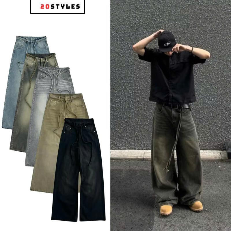 DEAL MỞ BÁN Quần Jeans Ống suông rộng Kèm Dây JU Unisex nam nữ form chuẩn Quần bò ống đứng dáng suông rộng hottrend