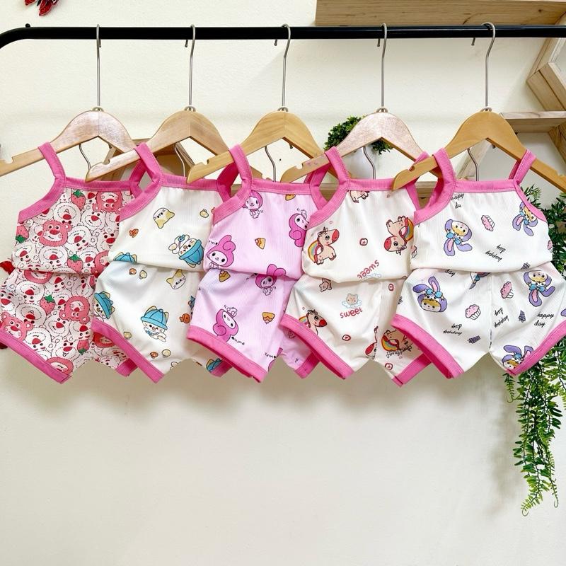 A97 Combo 5 bộ quần áo 2 dây viền bèo cho bé gái từ 6-16kg chất tăm lụa SG