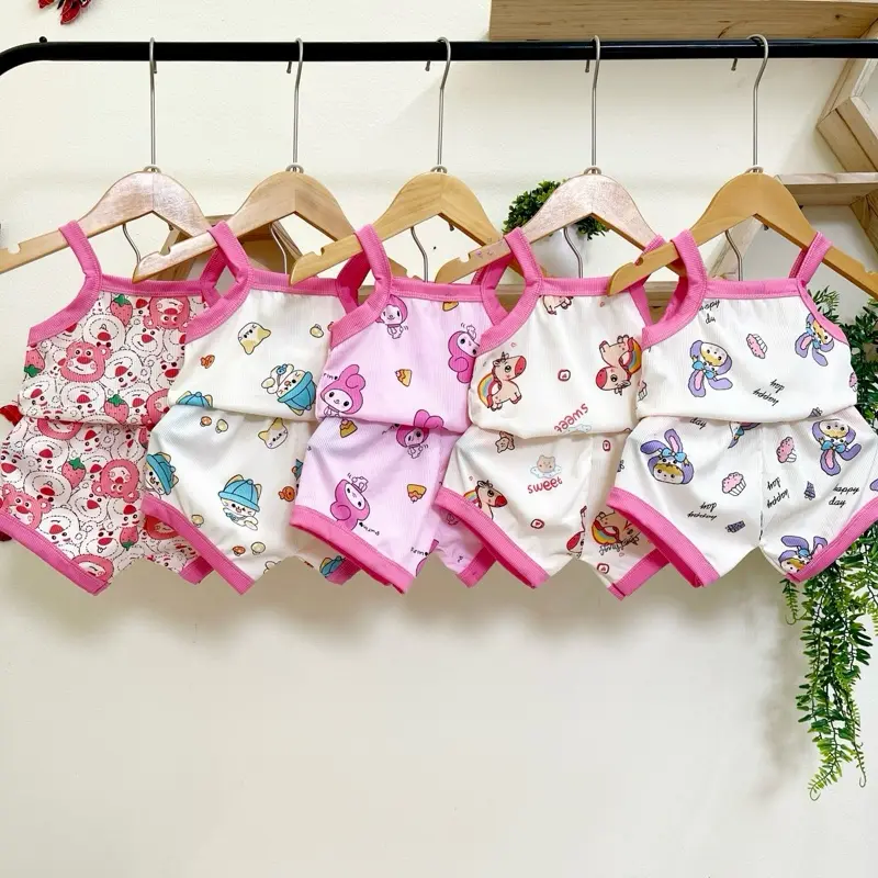 A97 Combo 5 bộ quần áo 2 dây/ viền bèo cho bé gái từ 6-16kg chất tăm lụa SG
