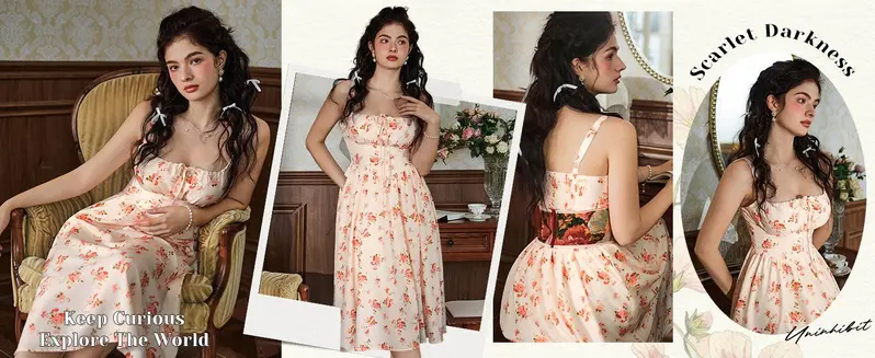 Product Introduction of Grace Karin Floral Printed Corset Dress Ruched Bust Cami Dress Flowy Sundress 3