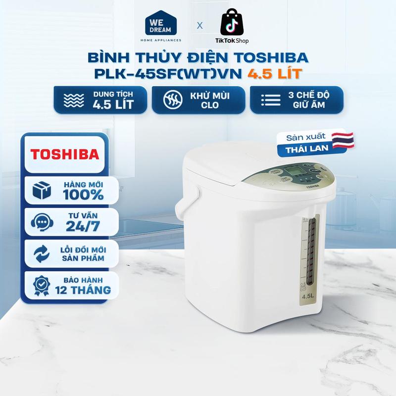 Bình Thuỷ Điện Toshiba PLK-45SF (WT) VN - Khử Mùi Clo, Hẹn Giờ Thông Minh, 3 Mức Cài Đặt