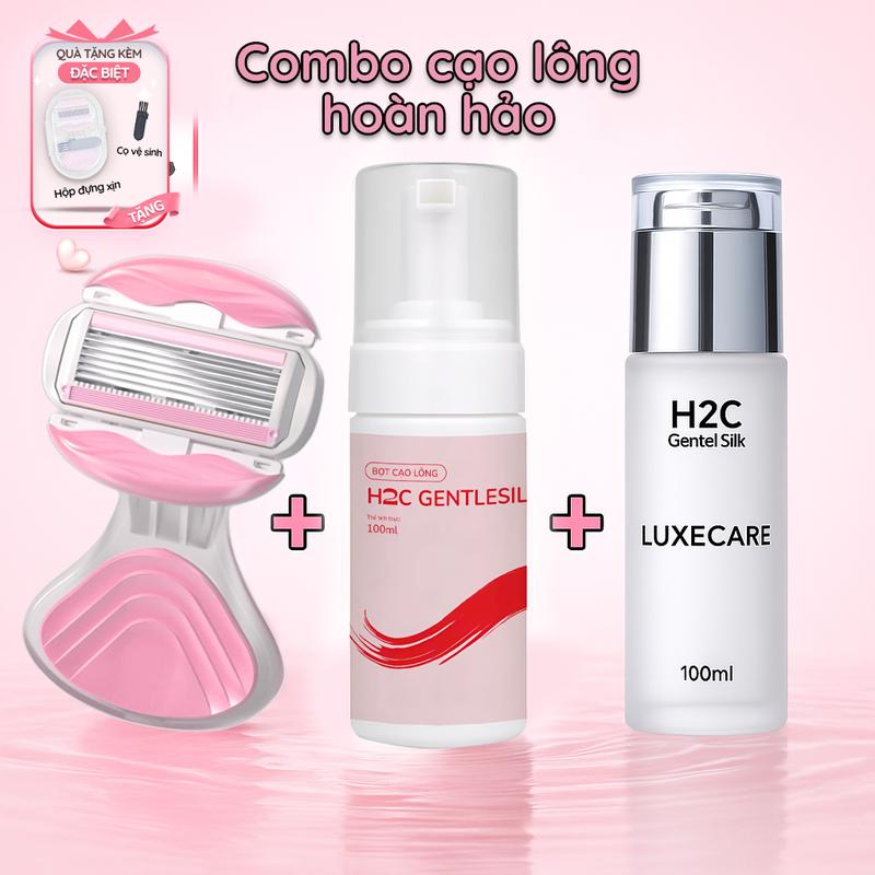 [COMBO] Set dao cạo đầu bơ 6 lưỡi, bọt cạo, kem siêu dưỡng (có che tên), dao cạo nữ, dao cạo bikini H2C GentleSilk Venus spa