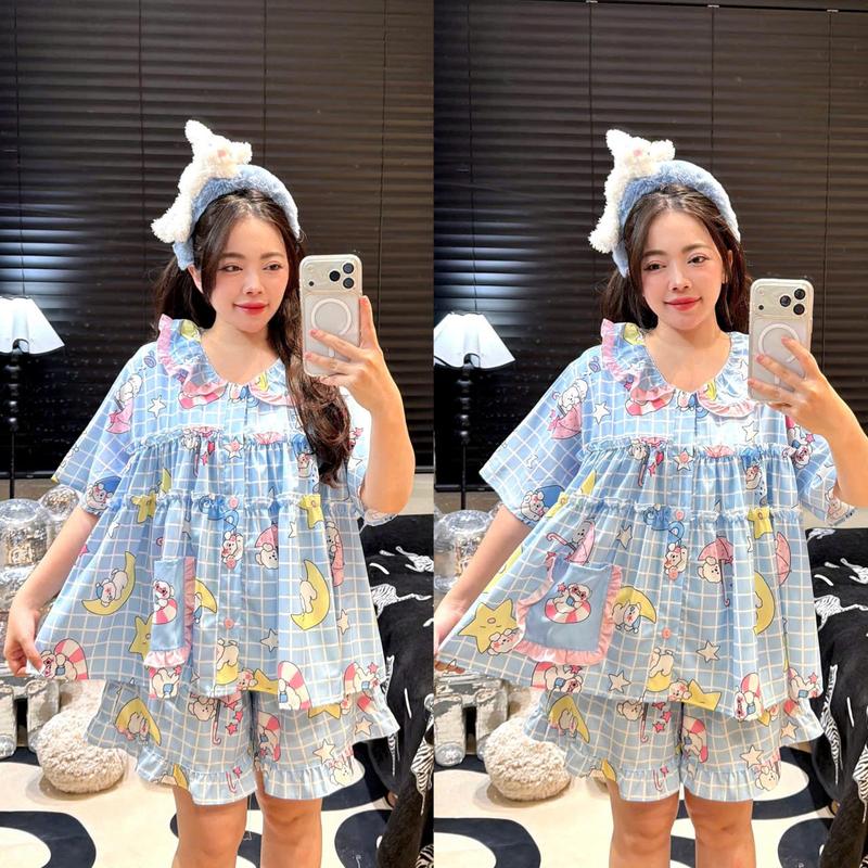LỤA HÀN ĐỒ BỘ NỮ ĐÙI BÈO 2 TẦNG BABYDOLL Chất Liệu Lụa Hàn Mềm Mịn Thoáng Mát Thiết Kế Độc Đáo Phối Bèo Xinh Xắn Hot Trend