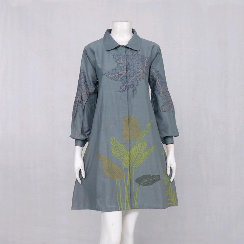 Tunik Wanita Batik Anyelir Rinjani Berkerah Formal SMLXLXXLXXXL Kancing Depan Cantik Elegan Katun Kantor 3