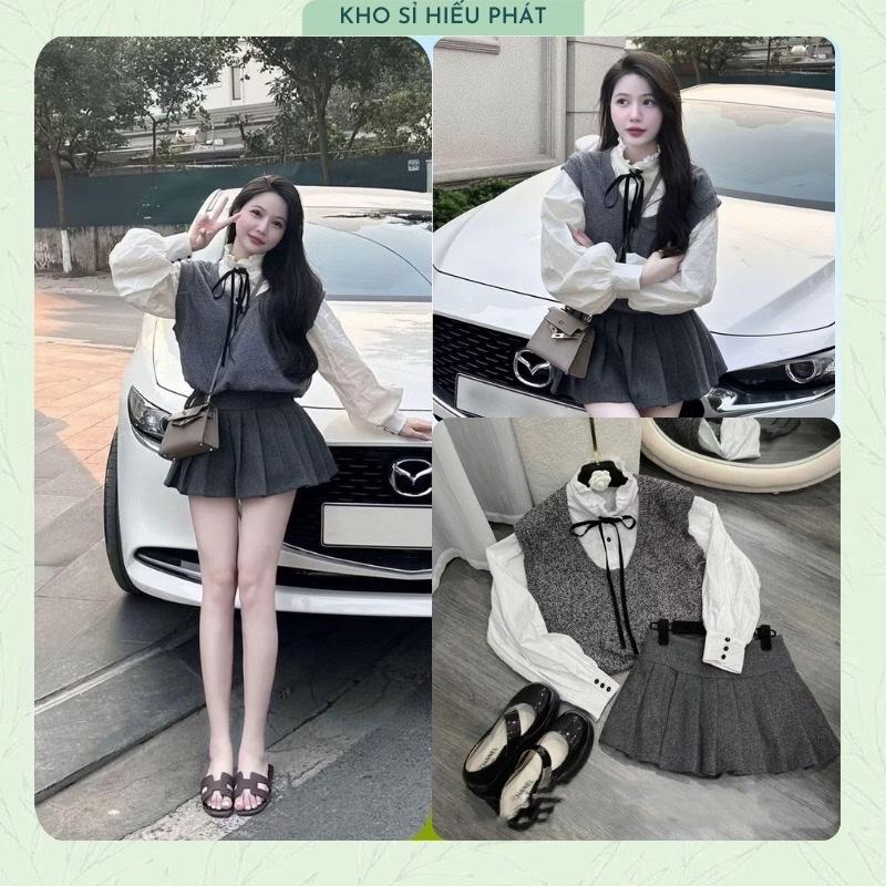 ( Mở Bán - Tách Lẻ ) Set Áo Ghile Len Tiêu Phối Chân Váy Dạ Tiểu Thư Sang Chảnh Tôn Dáng b