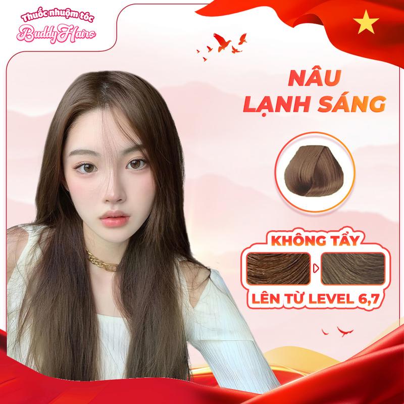 Thuốc nhuộm tóc Nâu Lạnh Sáng, Nâu Lạnh, Nâu Trà Sáng không cần dùng Thuốc tẩy tóc Buddyhairs, Buddyhair, Buddy.hairs Đổi Màu Tóc