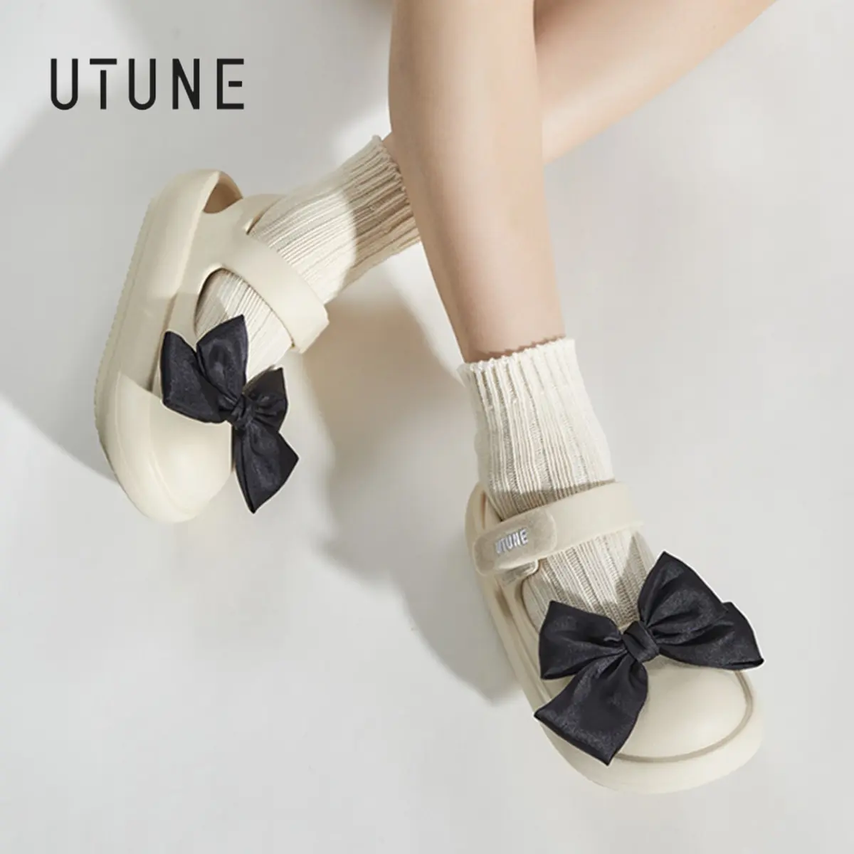 UTUNE Ladies Mary Jane Sandals Thick-soled EVA Soft Sandals with Stickers