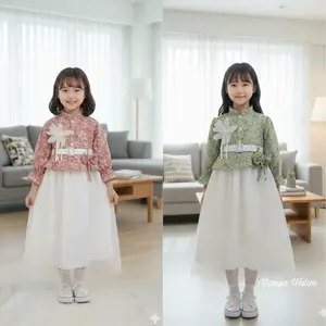 Gamis Cantik Fakuro Mix Brukat Free Belt Anak Perempuan usia 3 - 10 tahun / Mikha Dress Rompi Bunga Model Korean Style - Fashion Lebaran Anak Lengan Panjang Kekinia