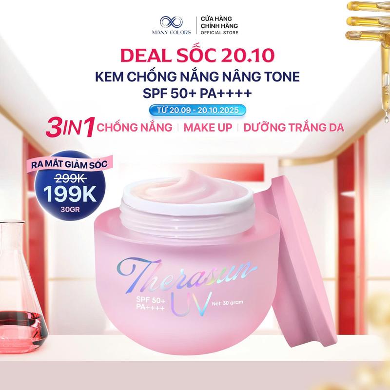 Therasun Kem Chống Nắng 3in1 UV SPF50+ PA++++ Hỗ Trợ Chống Nắng Nâng Tone Dưỡng Trắng Sáng Da Ngăn Ngừa Nám Sạm Tàn Nhang Đồi Mồi 30gr - Many Colors