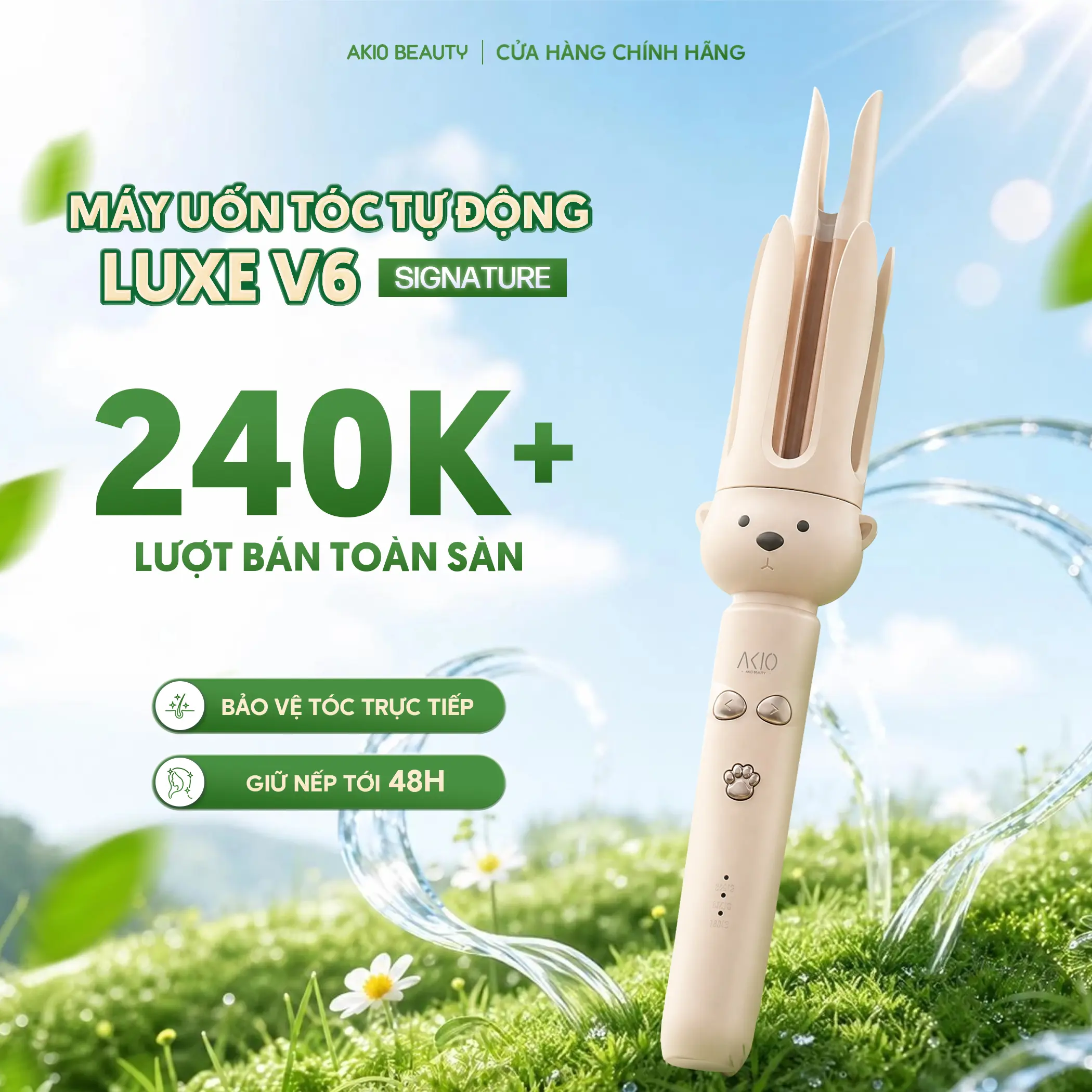 Máy uốn tóc xoăn tự động AKIO chất liệu gốm sứ đường kính uốn 28mm và 32mm
