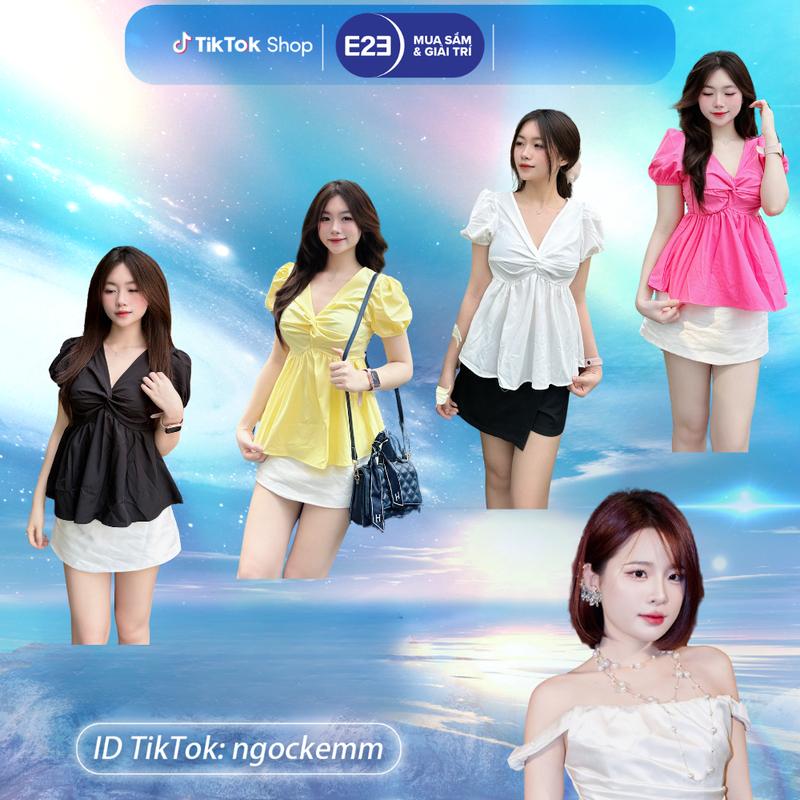  Ngọc Kem x Phulinh2505 Áo sơ mi nữ kiểu Babydoll xoắn ngực cộc tay dễ thương chất nhuyễn mềm mát thấm hút mồ hôi MS510 