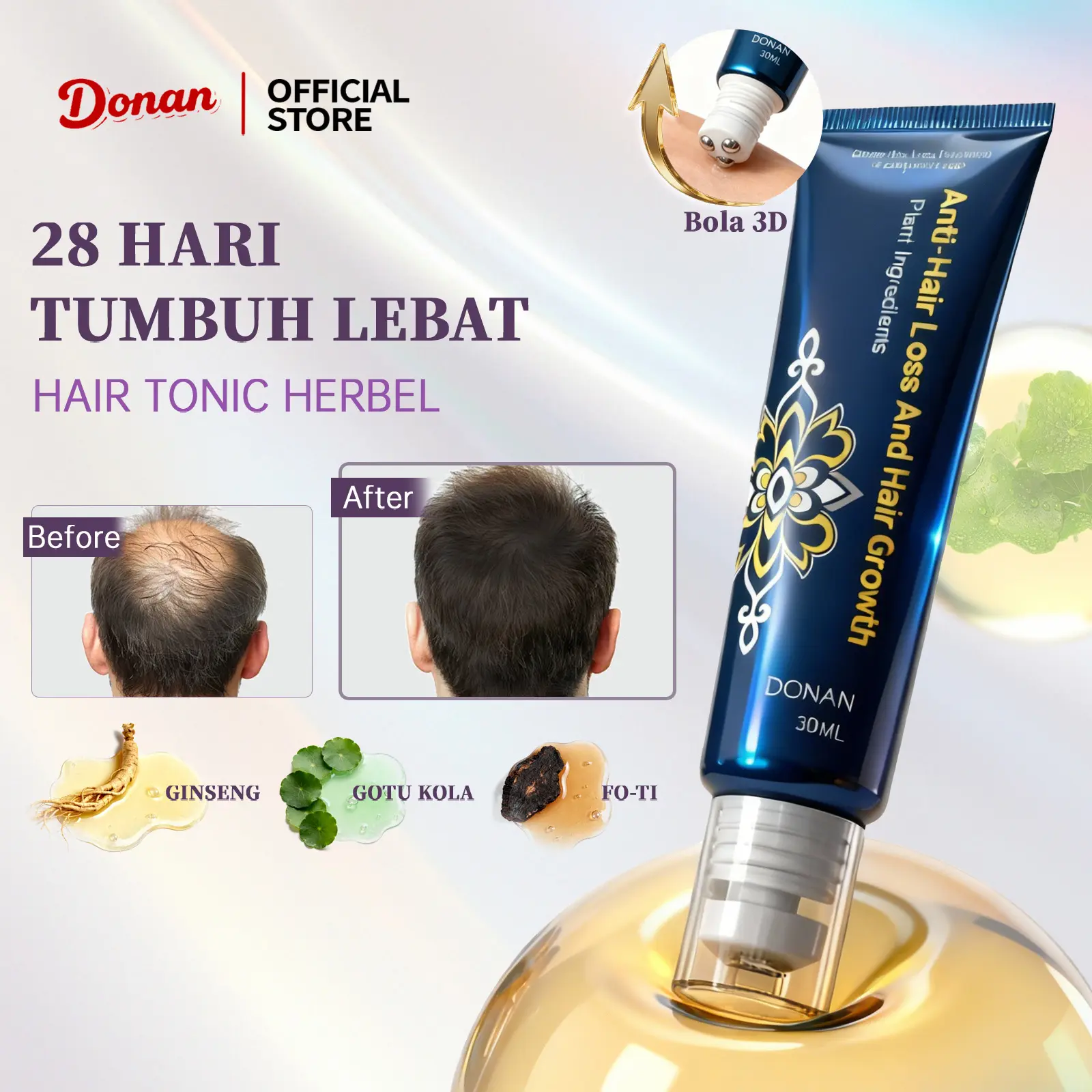 Donan Hair Tonic Serum Penumbuh Rambut Herbal – Atasi Rambut Rontok, Percepat Pertumbuhan Rambut & Sehatkan Kulit Kepala