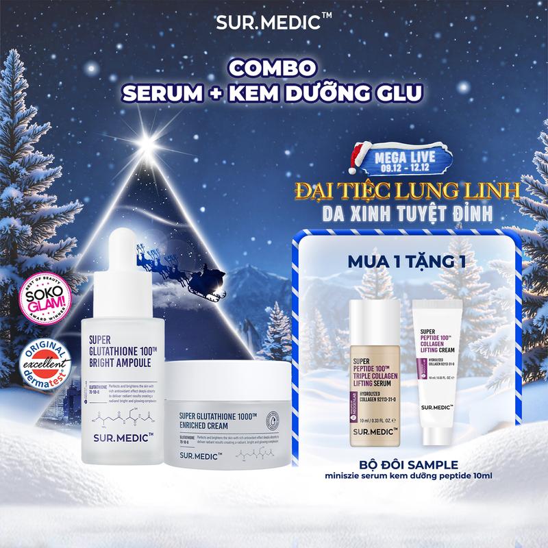  LIVE - Combo Huyết Thanh + Kem Dưỡng Hỗ Trợ Dưỡng Trắng SUR.MEDIC Super Glutathione Bright 32ml 