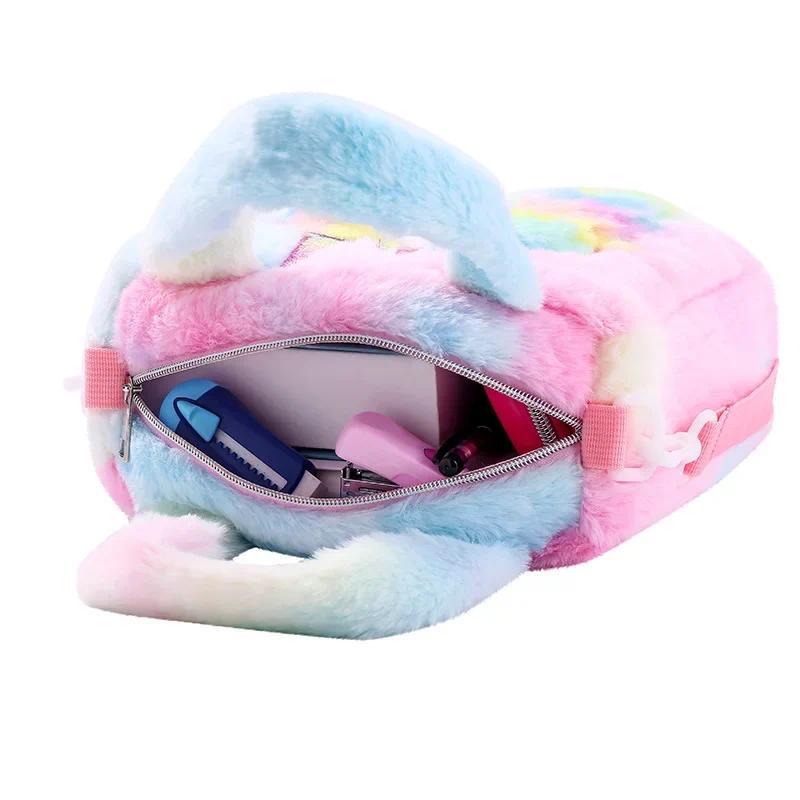 Product Introduction of 1 pcs  Children Unicorn Colorful Fur  Plush Handbag 11