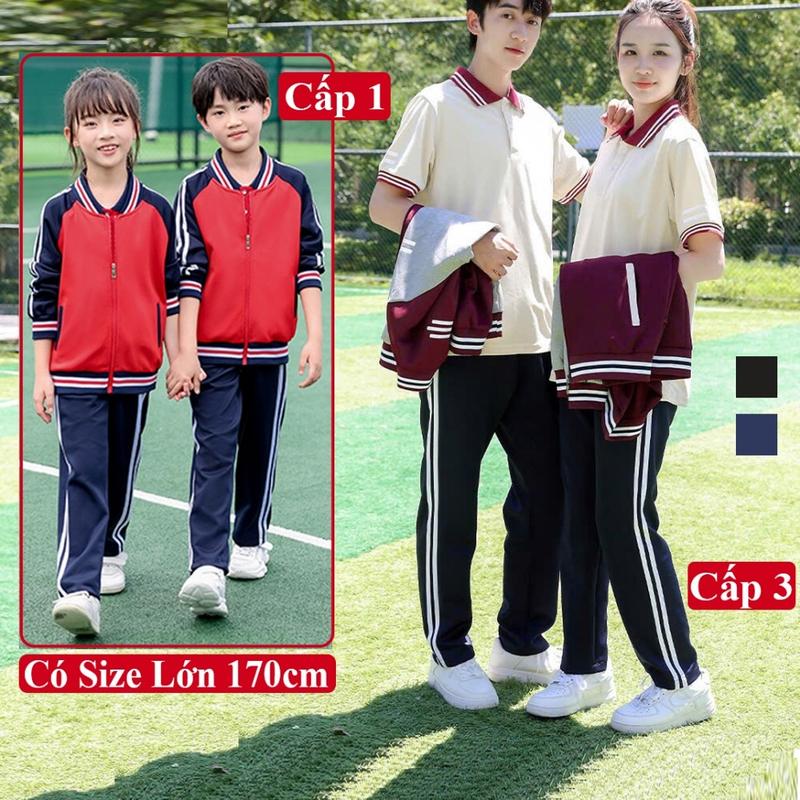 Quần Dài Thể Dục Học Sinh Xuân Hè Cho Bé Trai Bé Gái Cấp 1 2 3 KooKoo, Quần Dài Đồng Phục Thể Thao 2 Sọc Trẻ Em Đi Học