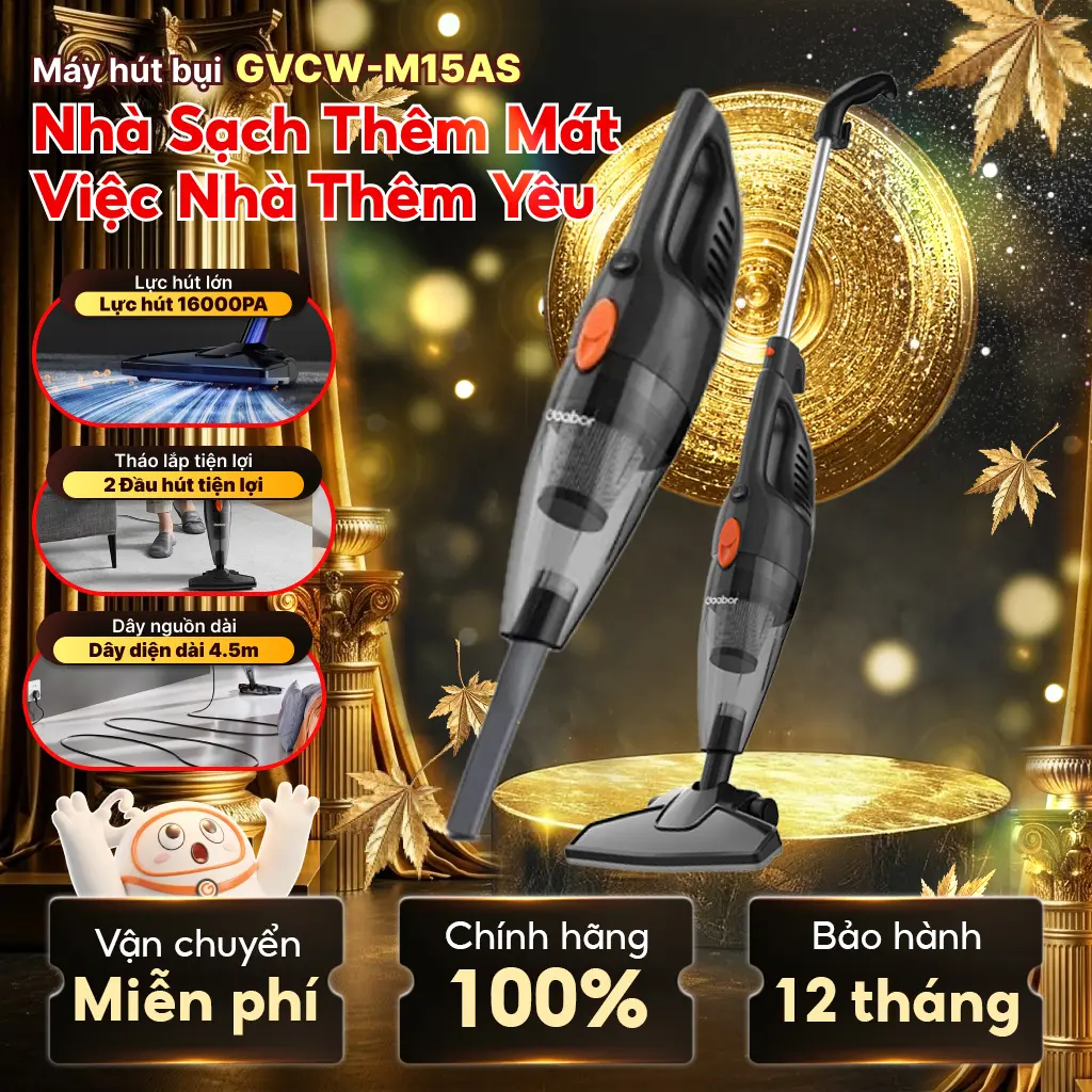 Máy hút bụi cầm tay Gaabor GVCW-M15AS lực hút mạnh 16000Pa công suất 650W tự ngắt khi nóng kèm 2 đầu hút , 1 hút sàn , 1 hút khe kèm 1 lõi lọc hepa Làm Sạch may hut bui gia dinh may hut bui steamcleaner steam cleaner hetty vacuum ốc xoáy bụi mini