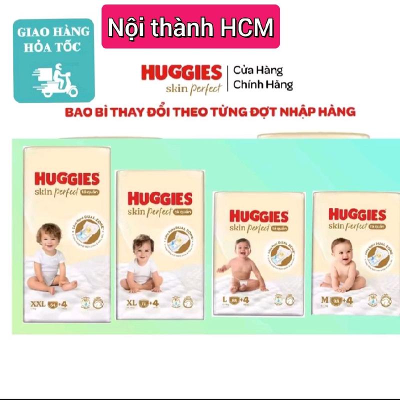 Tã bỉm quần tốt cho bé Huggies Skin Perfect Mega Jumbo với 2 vùng thấm giảm kích ứng da Size M98+4 L88+4 xl72+4 xxl64+4