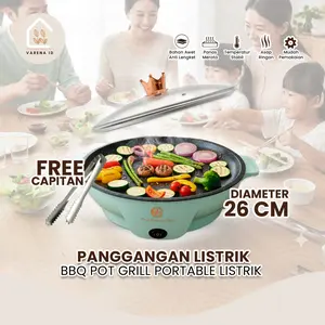 Panggangan Listrik Bulat 26CM Anti Lengket Grill Pan BBQ Portable + Gratis Jepitan
