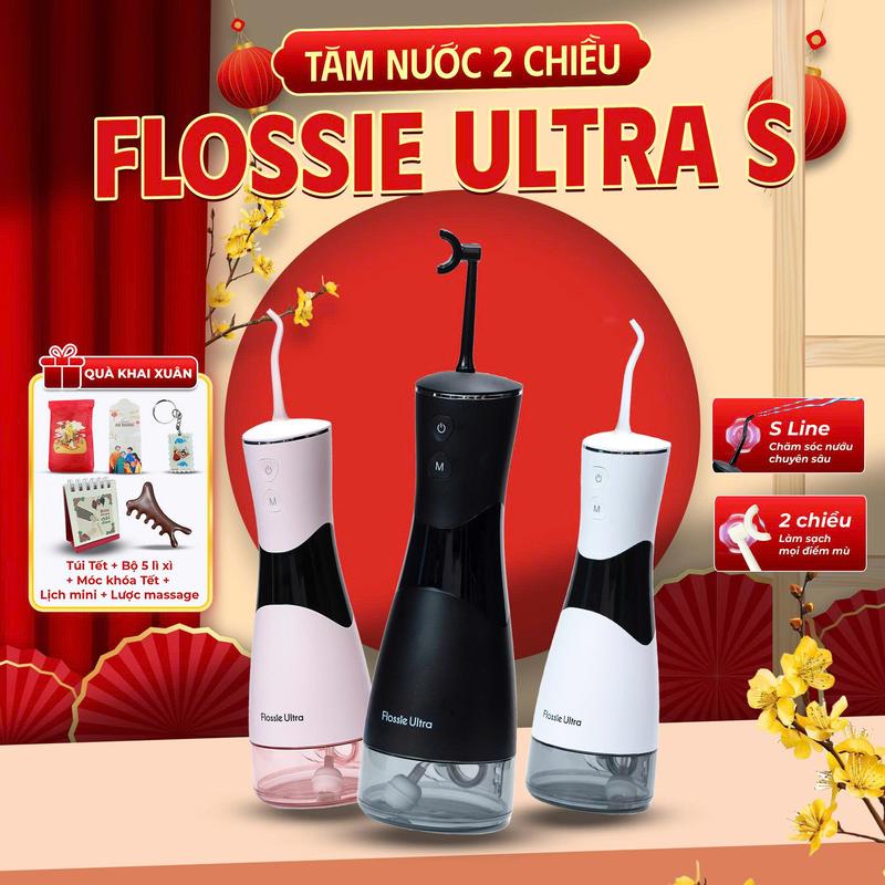  Flossie Ultra S - Máy Tăm Nước 2 Chiều Bản Cải Tiến - Đi kèm 5 đầu tăm chuyên dụng - Tặng 1 túi Tết bộ 5 lì xì 1 móc khóa Tết 1 lịch mini 1 lược massage 