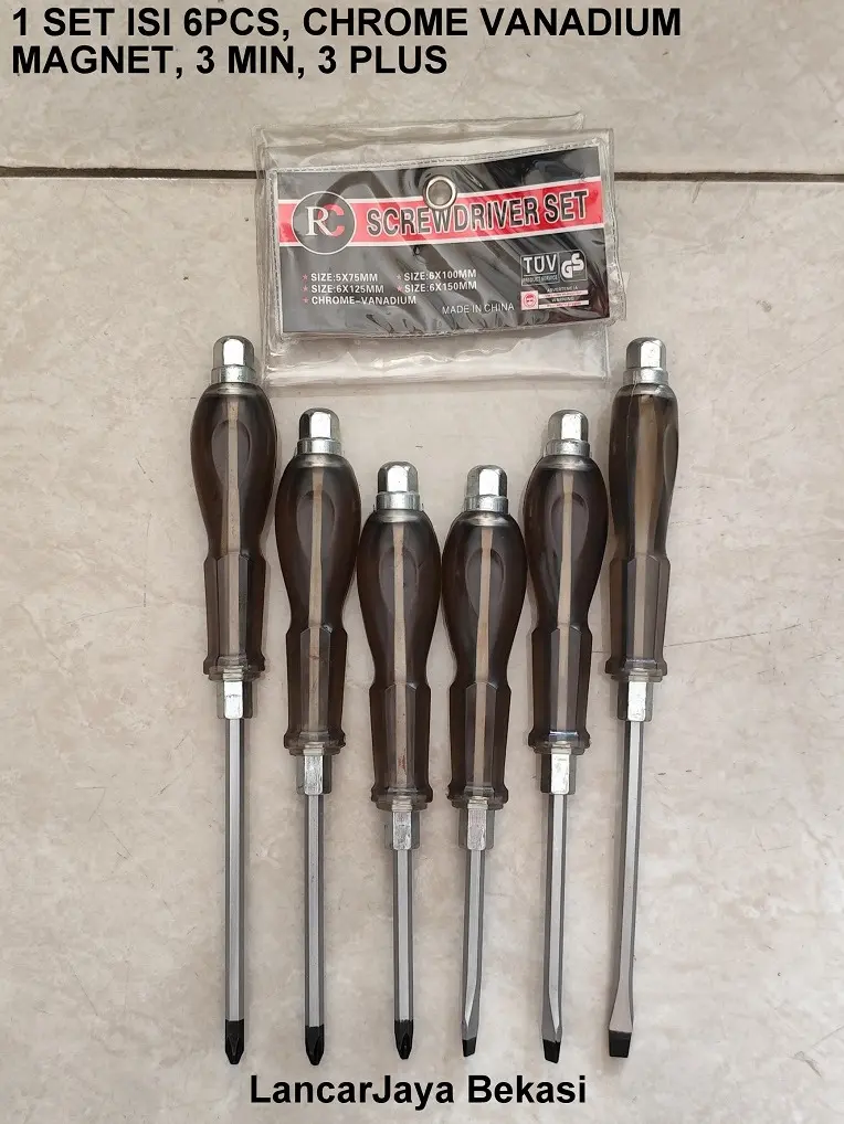 Obeng Ketok Chrome Vanadium Isi 6Pcs Di lengkapi Magnet Screwdriver Set Plus Minus