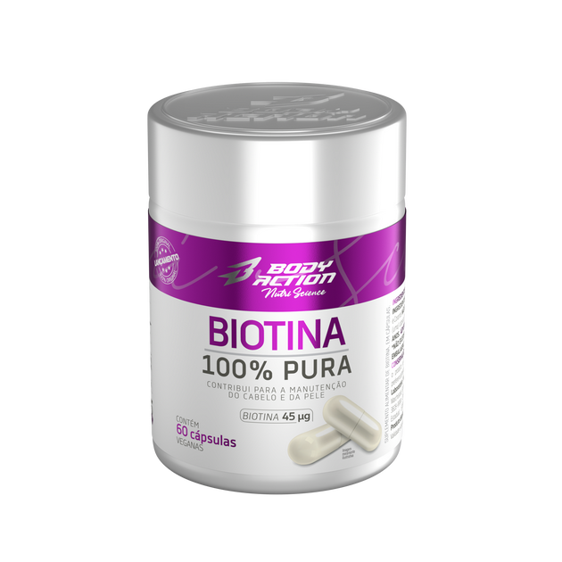 Biotina com Tiamina e Ácido Fólico 45mcg 100% pura (60 cápsulas) - Body Action