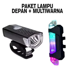 Paket Lampu Sepeda USB Depan dan Belakang Warna Lampu Pawai Ronda Sahur Outdoor Stang Olahraga